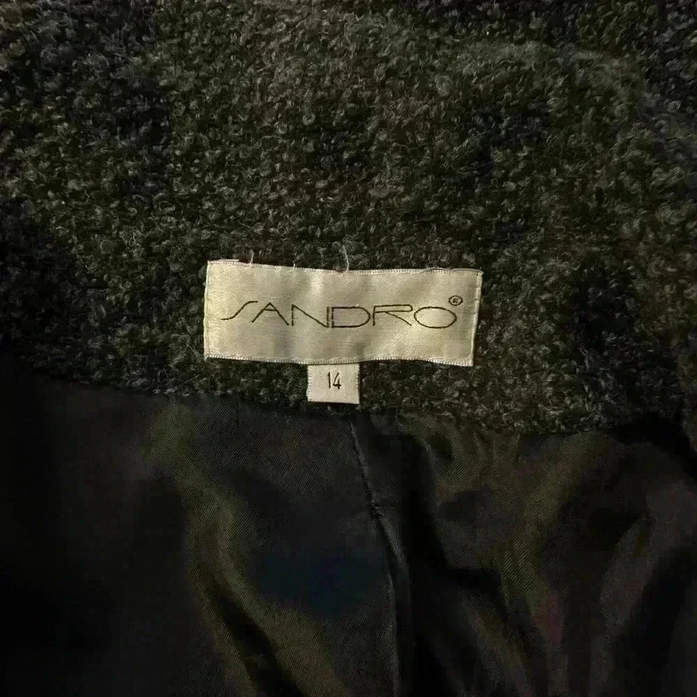 Sandro Vintage Double Breasted Wool Blend Knee Length Coat Black/Gray Size 14